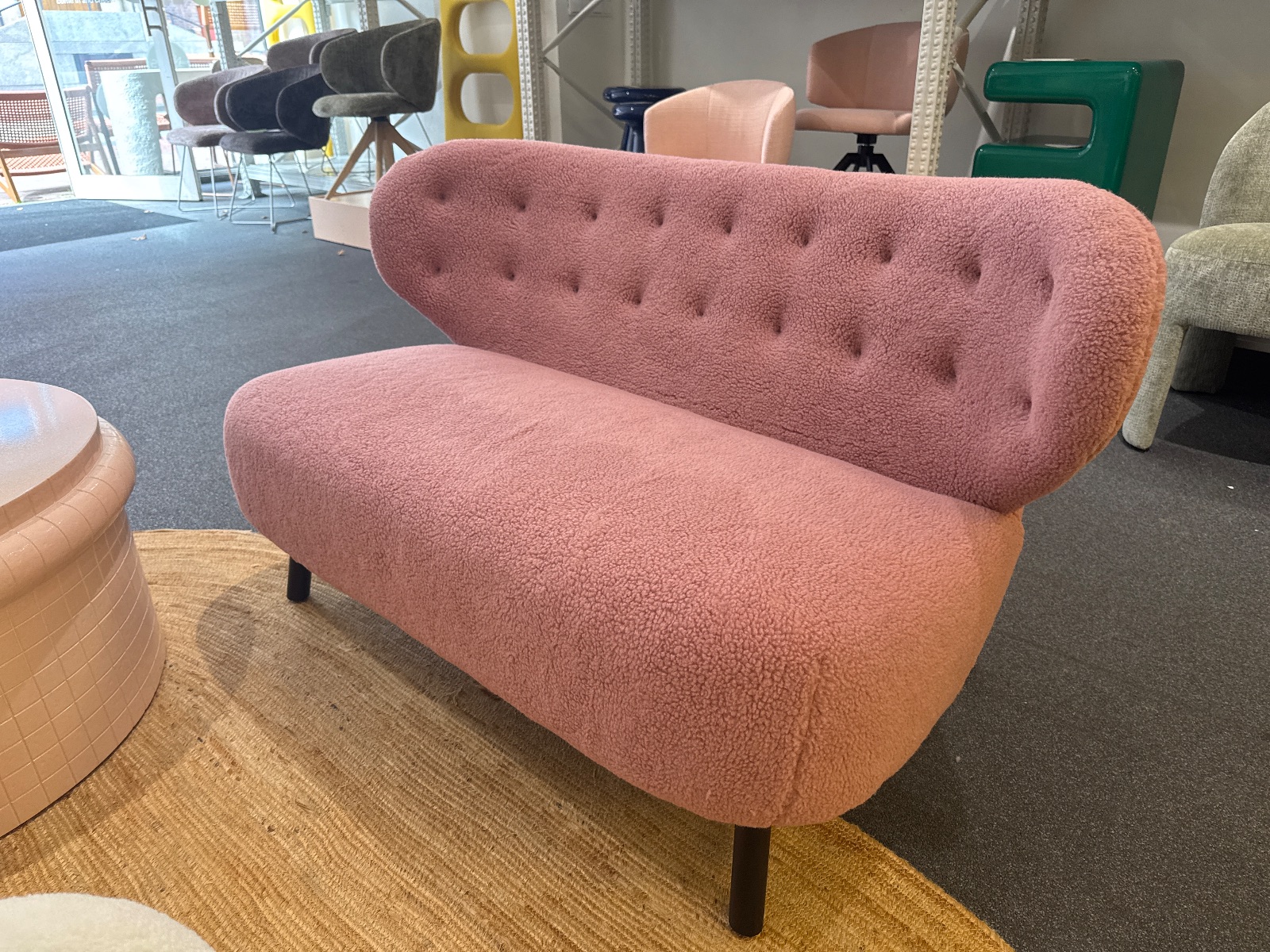 Bankje in teddy stof roze en crème