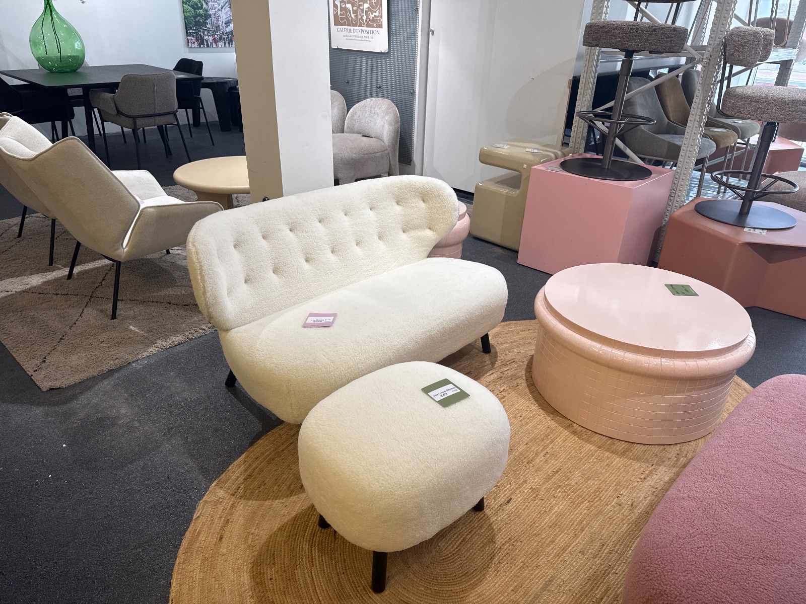 Bankje in teddy stof roze en crème