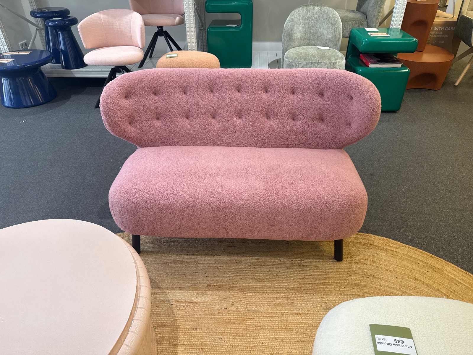 Bankje in teddy stof roze en crème